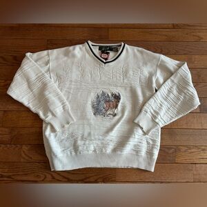 Rustic embroidered deer sweater